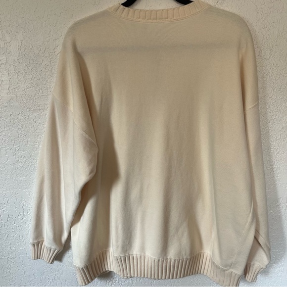 VTG Liz Claiborne Cozy Neutral Ivory Crewneck 1/4 Zip Ribbed Hems XL 100% cotton - Picture 9 of 11